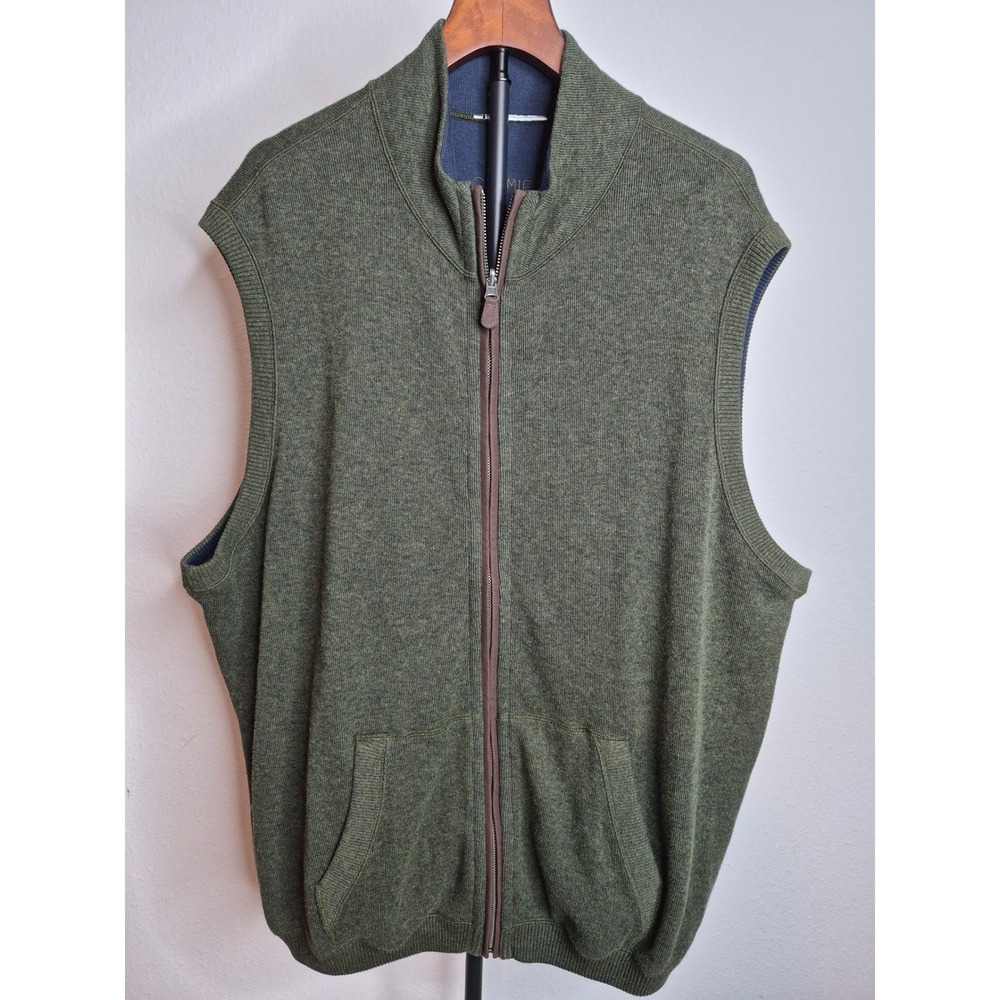 Cremieux Reversible Full Zip Vest Cotton Knit Mock Neck Green Blue 2X GrandpaL